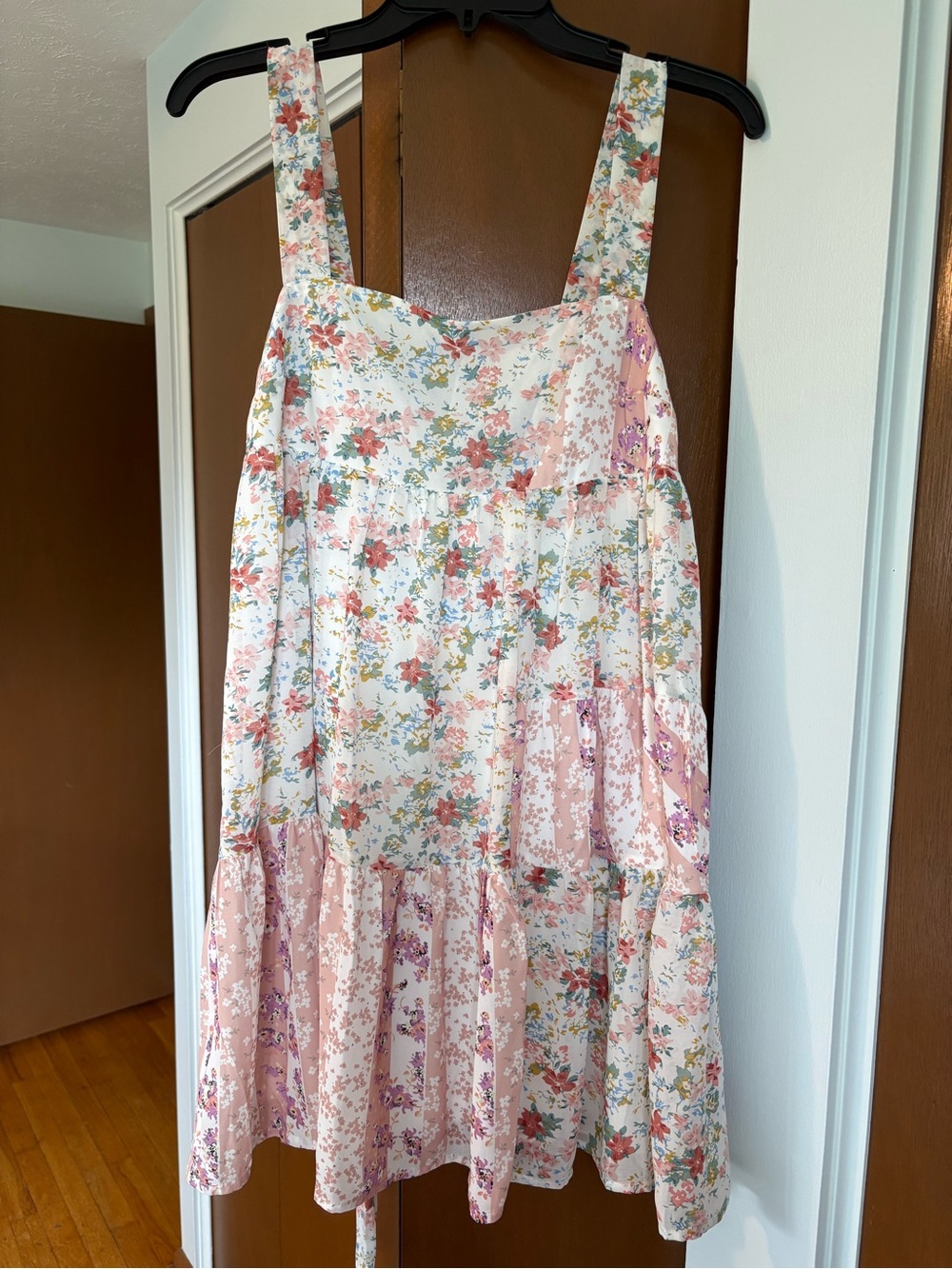 These Three Boutique Floral Patchwork Tiered Sundress — Pink & Cream